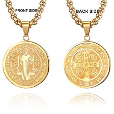 Collar colgante exorcismo chapado en oro medalla San Benito acero inoxidable