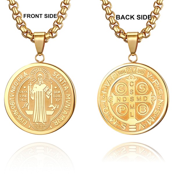 Alternate view of Saint Benedict Medal Gold Plated Exorcism Pendant Necklace