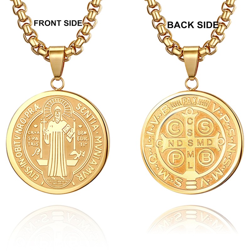 Saint Benedict Medal Gold Plated Exorcism Pendant Necklace - Product main view
