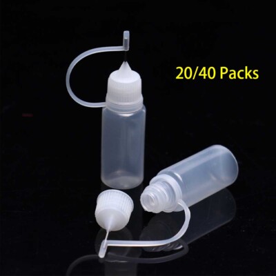 20/40PCS 10ml Empty Plastic Liquid Dropper Bottle Needle Tip Glue Bottle w/Loop
