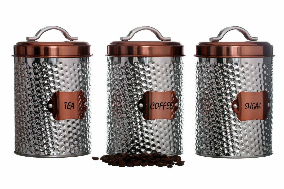 Copper Tea Coffee Sugar Canisters Kitchen Storage Jars Air Tight