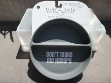 Tunno Tots Sectioned Suction Plate DON'T MAKE ME HANGRY, Grey, ~7" diameter