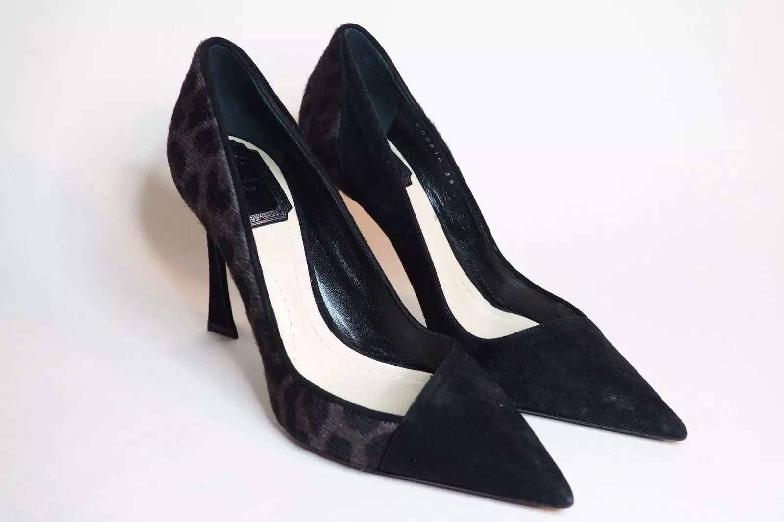 Christian Dior Talons noirs en daim et gris imprimé animal, taille 5 (US) 35 (EUR)