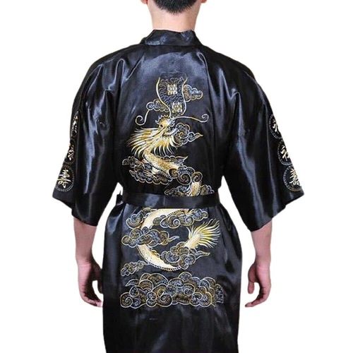 Mens Satin Chinese Dragon Kimono-Silk Bathrobe Pajamas Sleepwear Gown Bath Robe - Imagen 19 de 49