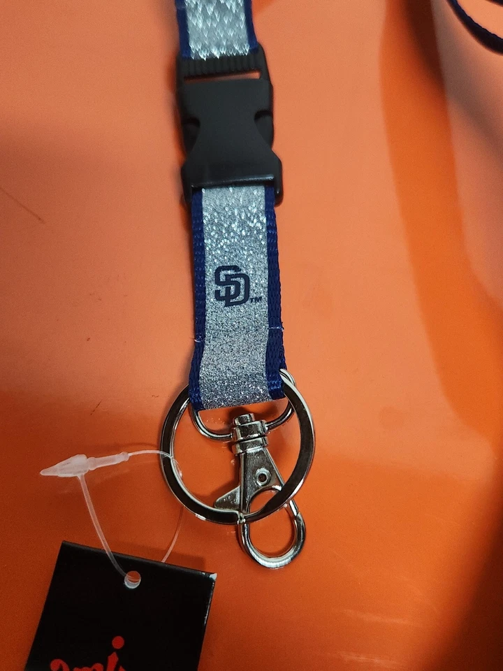 Officially Licensed Aminco Silver Glittered San Diego Padres Lanyard - Image 4 of 4