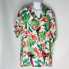 Paradise Found Men’s Hawaiian Shirt Floral Parrot Short Sleeve XL Vintage USA