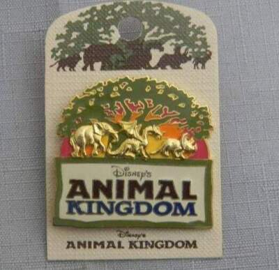 VTG Disney PIN World Animal Kingdom Tree of Life Gold Color Animals New On Card
