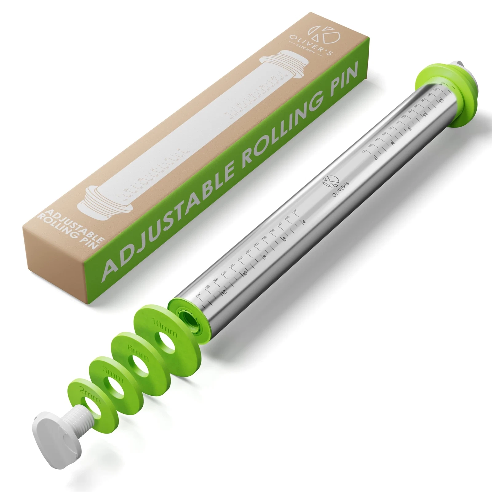 Oliver's Kitchen's ® Adjustable Premium Rolling Pin - Stainless Steel 4 Way
Opens in a new window or