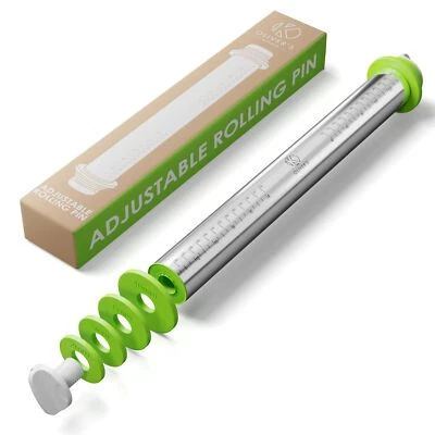 Oliver's Kitchen's ® Adjustable Premium Rolling Pin - Stainless Steel 4 Way