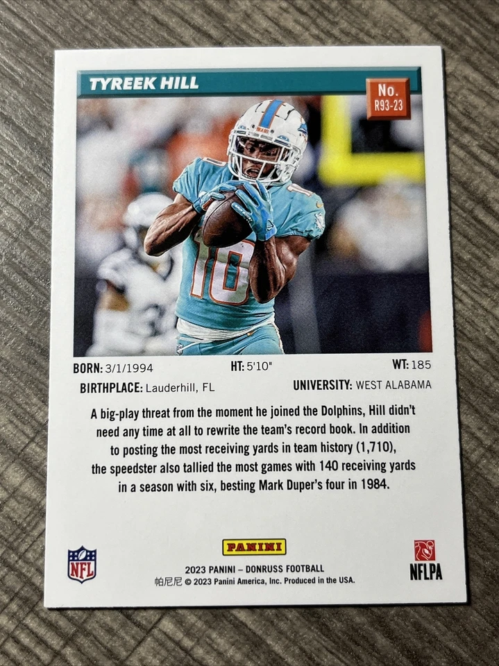 2023 Donruss Football, Retro 1993, Tyreek Hill, Miami Dolphins, #R93-23 - Image 2 of 4