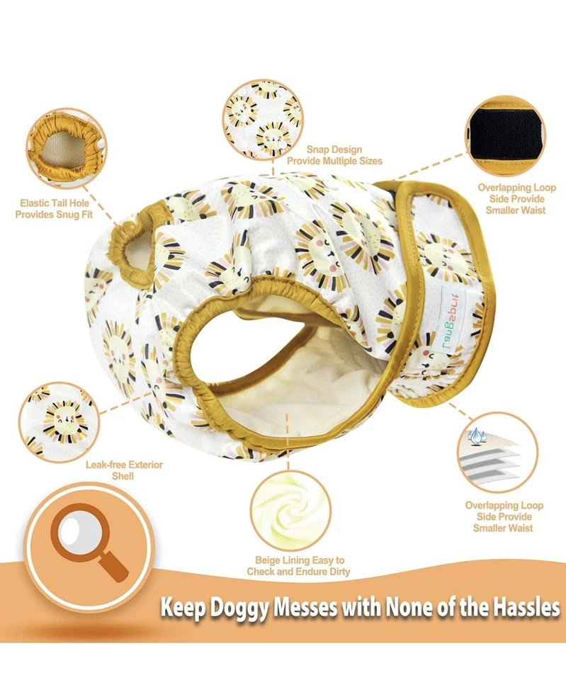 Pañales lavables para perro hembra (paquete de 3), XX-grandes reutilizables sin fugas pañales para perro Foto 2 de 4