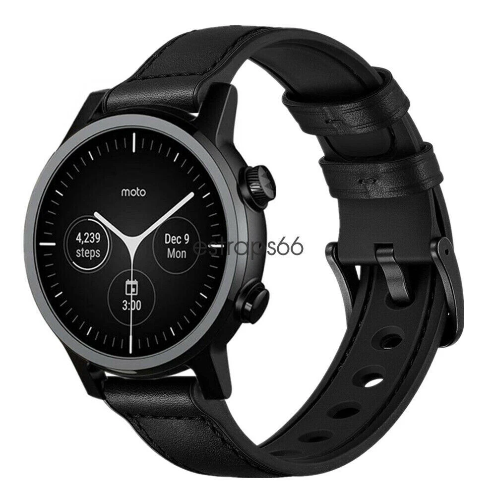 For MOTO 360 3rd Gen Smartwatch Band Genuine Leather Rubber Hybrid