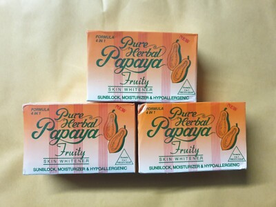3 x reine pflanzliche Papaya fruchtige Formel 4 in 1 Hautaufheller Kräuterseife 135g x 3
