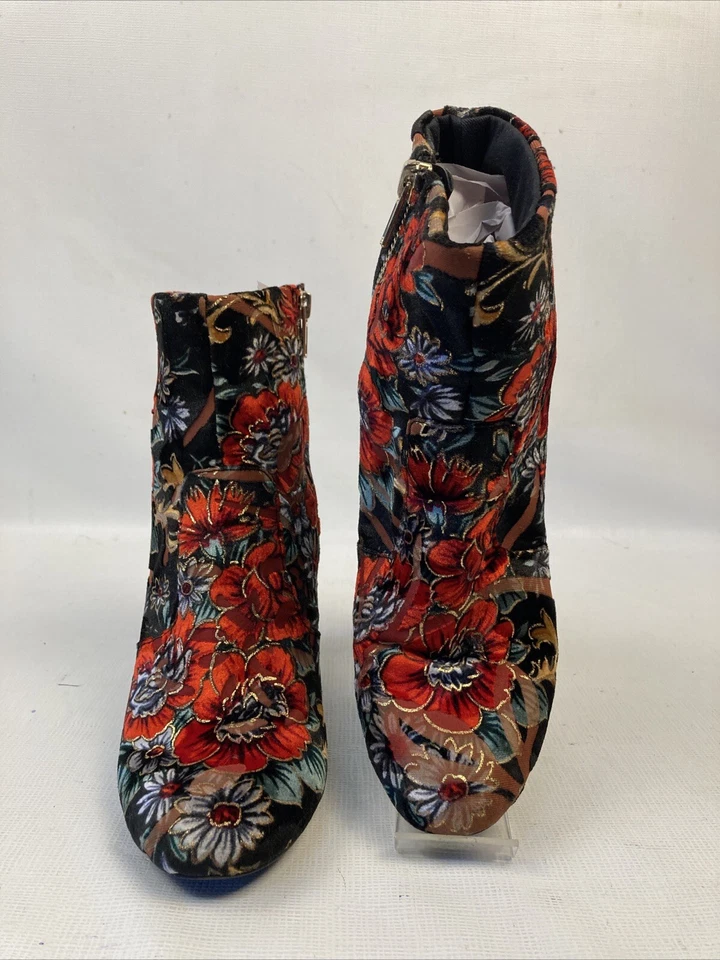 Steve Madden Ankle Boots Velvet Red Black Gold Floral Women’s Size 7 GUC - Image 2 of 4