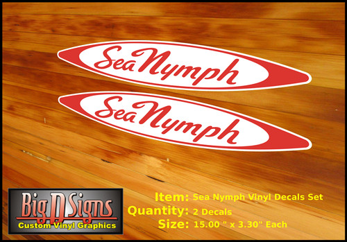 Sea Nymph Boats Vinyl Decal Set 15.0" x 3.3" Each (Qty 2)