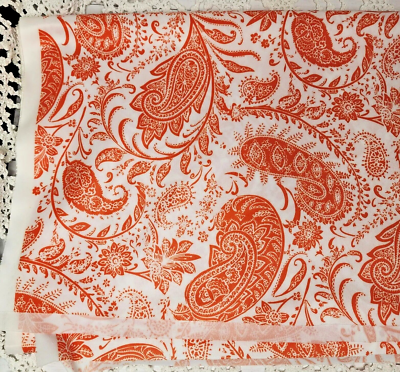 Vintage Paisley Knit Fabric Material Orange White 96