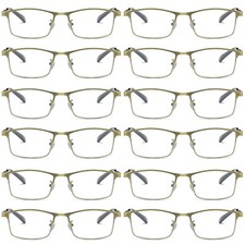 12 PK Men Reading Glasses Anti Blue Light Brass Metal Frame Spring Hinge Readers