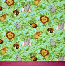 Flannel Jungle Babies Fabric - HALF YARD - 100 Cotton - Nursery Baby Animals