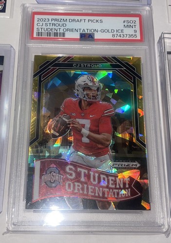 CJ STROUD 2023 PRIZM DRAFT PICKS GOLD ICE RC PSA 9 BIG TIME RELIC /399 LOT 6 - Picture 2 of 8