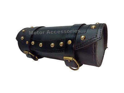 PURE LEATHER TOOL ROLL BAG Fit FOR HARLEY DAVIDSON MOTORCYCLE BLACK BRASS STUDS