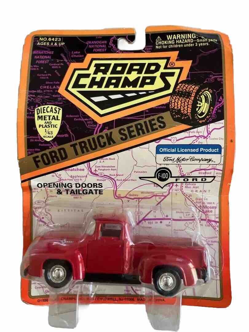 VINTAGE ROAD CHAMPS 1996 FORD F-11 DIECAST METAL& PLASTIC 6423 RED TOY TRUCK NEW