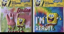 2 SpongeBob Patrick 3D Reusable Sticker 6.5x6.5 Inches Laptop Locker Decor