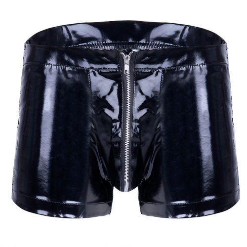Men Pvc Lace Up Shorts Boxer Underwear Patent Leather Sexy Clubwear Pu Zip Shiny - Bild 12 von 16