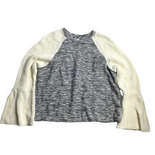 DOLAN ANTHROPOLOGIE Heather Gray Cream Crew Neck Bell Sleeve Sweater All Season