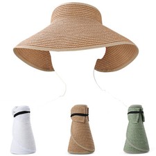 Women Packable Roll UP Wide Brim Straw Sun Hat Foldable Summer Beach Visor Cap