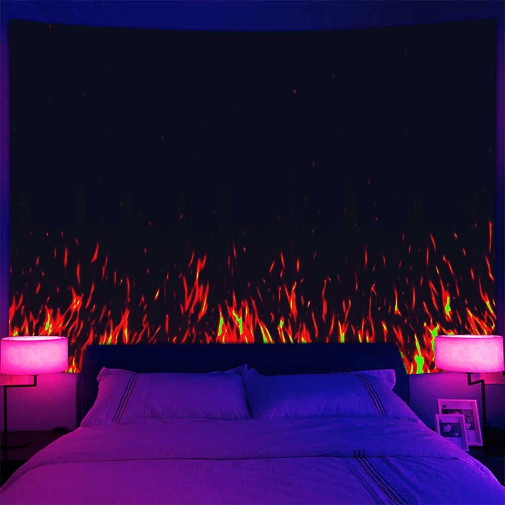 Fire Large Wall Art Blacklight Poster UV Reactive Tapestry Wall