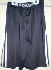 Vintage Adidas Athletic Shorts Black w/White Stripes Youth Size Sm Pockets
