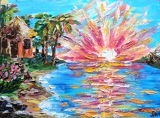 Original Art Sunrise Seascape Texture Oil Painting Modern Impressionism Artwork