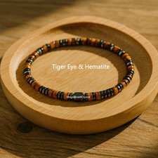 Tiger Eye Hematite Bracelet Healing Men Energy Jewelry Husband Dad BoyfriendGift
