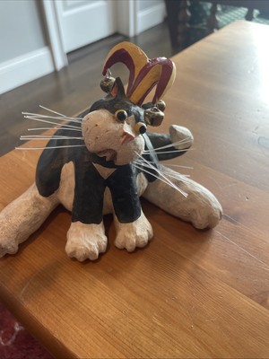 Vtg 1999 Bob Stebleton Cagey Critters Fat Cat Jester Hat Awkward Tuxedo Tomcat