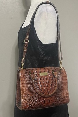 Brahmin Satchel/crossbody Pecan Melbourne Brown Croc Embossed Leather EUC
