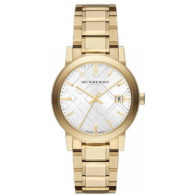 NEU ORIGINAL BURBERRY CITY BU9103 KARIERTES ZIFFERBLATT GOLDENE DAMENUHR - 2 JAHRE GARANTIE
