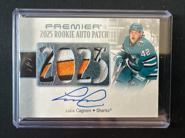 2025-26 Upper Deck Premier Rookie Auto Patch Jersey Luca Cagnoni 1/1 Sharks 🔥🔥