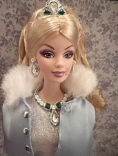 Barbie Long Ringlets/Redress “Jackie Frost” Silver Dress/Blue Coat White Fur Lot