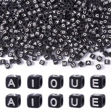 500pcs Square Vowel Letter Beads - 6mm Black Acrylic Cube Beads for DIY Craft...