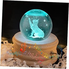 Music Box, 3D Crystal Ball Music Box with RGB Light Projection, 360 B-cat