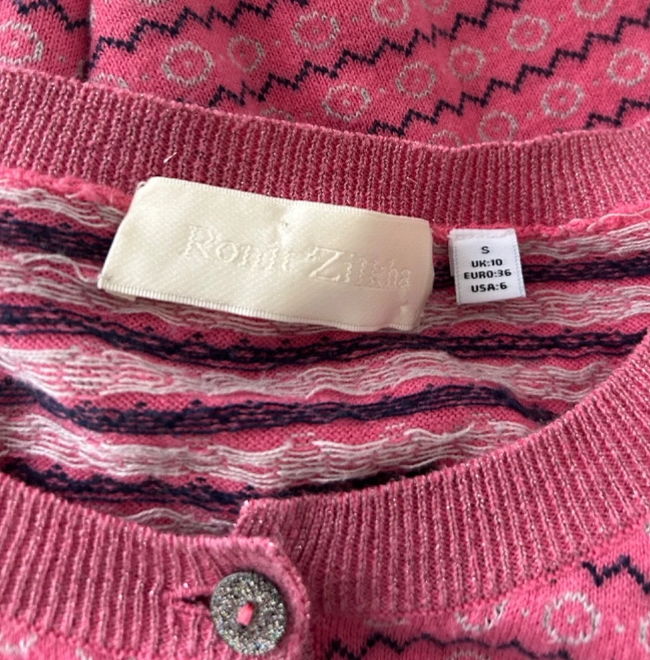 Ronit Zilkha Cardigan Women's Shimmer Sleeve & Buttons Pink With Cashmere Size S - Image 2 of 4