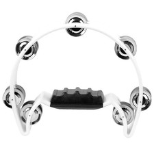 Soulmate Tambourine Metal Jingles Hand Held Percussion Single Row, White