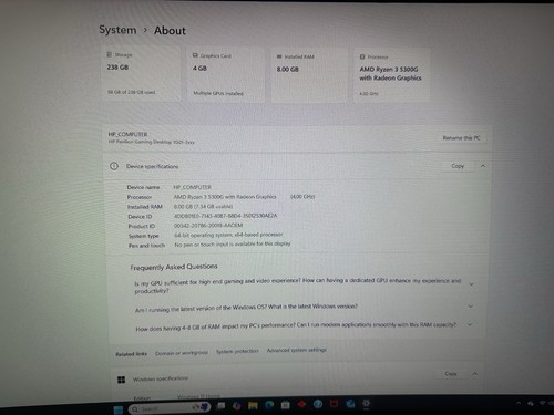 HP Pavilion Gaming TG01-2010 (256GB SSD, AMD Ryzen 3 5300G, 4 GHz, 8GB) Desktop - 第 4/8 張圖片