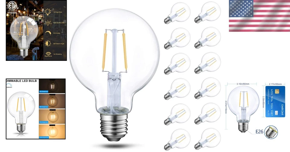 Retro Style G25 LED Globe Light Bulb, 6-Pack, 500lm, 2700K - Image 2 of 4