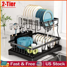 Over Sink Dish Drying Rack 2-Tier Stainless Steel Kitchen Shelf Cutlery Drainer