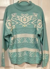 Vintage 90’s Rare Gitano Abstract Sweater Womens Large Mint Mock Neck Grandma