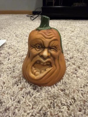 Vintage Ceramic Pumpkin Creepy Evil Eyes Ceramic Pumpkin 4   Tall Halloween READ
