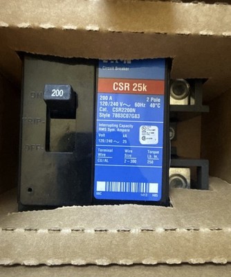 Eaton CSR2200N CH Main Breaker 200 Amp 2 Pole  120/240 VAC 60 Hz 25kA NIB NEW