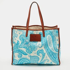 Etro BlueWhite Paisley Print Canvas and Leath...