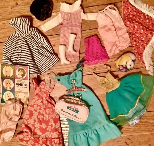 Vintage 60s BaRBiE LoT FRaNciE CLothinG Acesories MOD KniT Maxi HaT DReSS ShawL